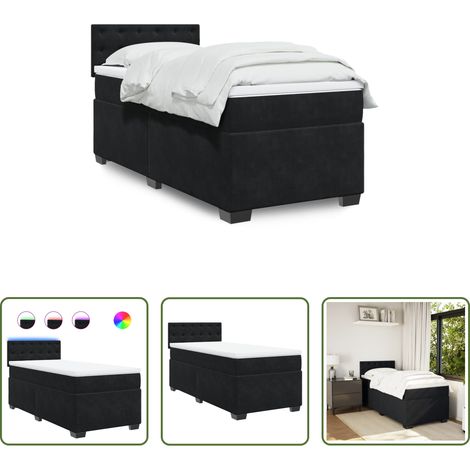 vidaXL Surmatelas - Sommier à lattes de lit et matelas Noir 80x200 cm Velours (1/5)
