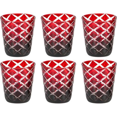 Lot de 6 verres en cristal rouge taillés à la main, soufflés à la bouche, hauteur 10 cm, 0,23 L - PANGIVO (1/5)