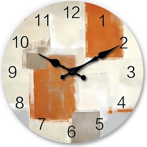 Horloge murale rétro personnalisée en bois veiné, sans verre design sobre et épuré, idéale pour le salon et la chambre. (1/5)