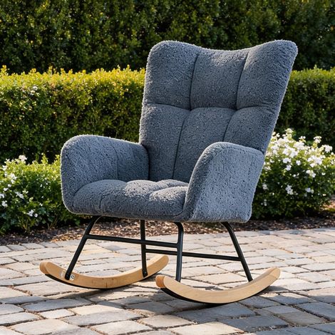 Fauteuil à bascule en tissu teddy bleu marine 65 x 77 x 90 cm (1/5)