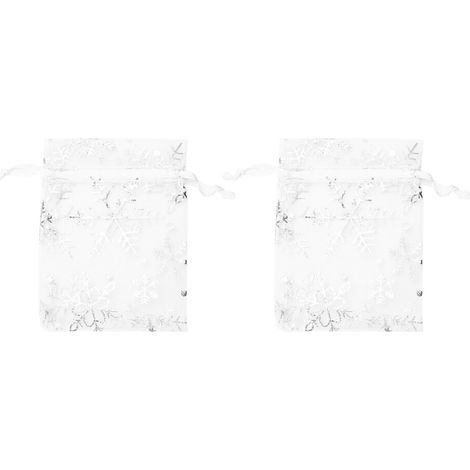 200 Pcs Organza Cadeau de Mariage Sacs Cordon Bijoux Poche Sacs Argent Blanc Flocons de Neige Imprimé Sheer Party Favor Sacs (1/4)