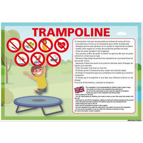 PANNEAU DE SIGNALISATION TRAMPOLINE (H0516) - Adhésif - 630 x 450 mm