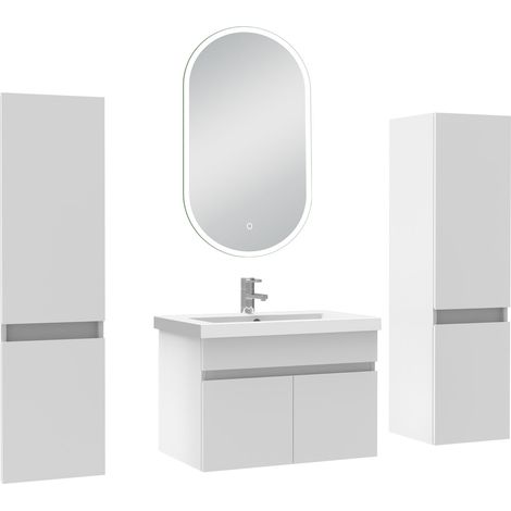 Ocean meubles simple vasque 60cm colonnex2 + vasque + miroir lumineux Blanc (1/5)