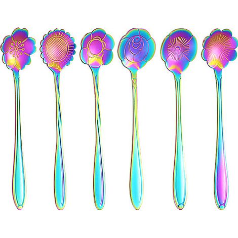 Cuillère courte en acier inoxydable, mignonne et créative, cuillère à café, cuillère à dessert en forme de fleur (1/5)