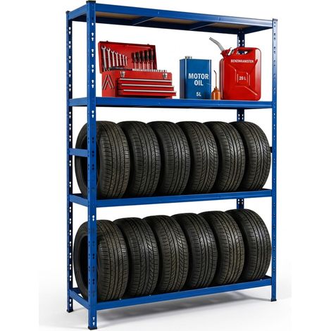 Relaxdays scaffale per 12 pneumatici, 180x120x40 cm, portata 600 kg, acciaio, sistema a incastro, officina, blu