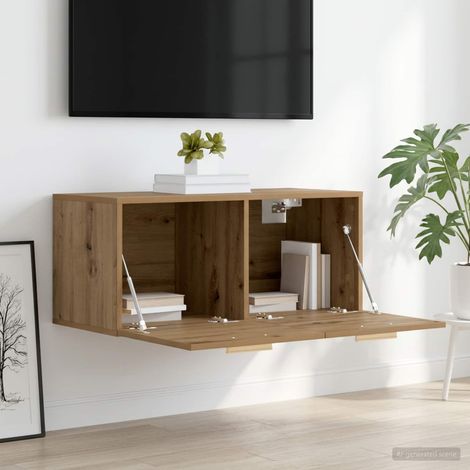 Meuble mural 2 compartiments en bois d’ingénierie chêne artisanal 80 x 36,5 x 35 cm - PANGIVO (1/5)