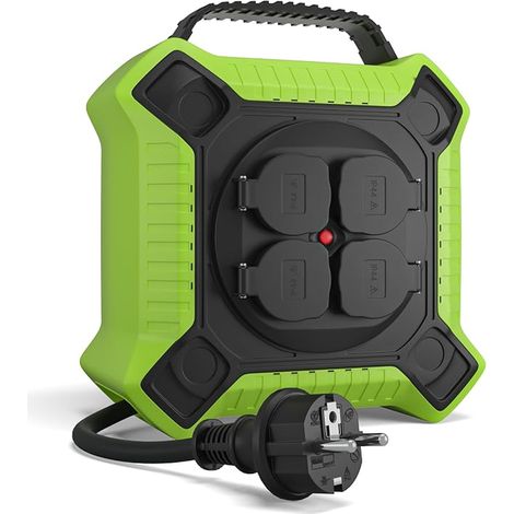 Electric Reel 15 m Extension Cable Reel with 4 Outlets for Outdoor Use, Black/Green (1/2)