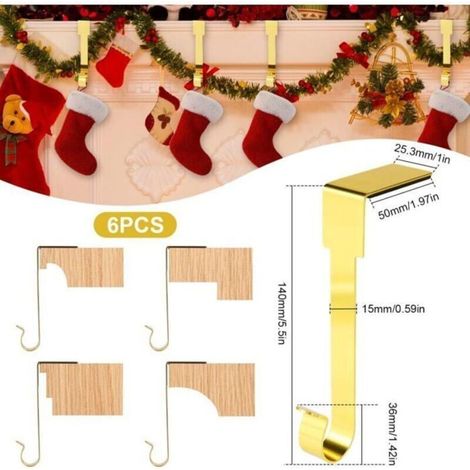 Goldene Weihnachtsstrumpfhalterungen - Set mit 6 Metallhaken (25-140 mm) für stabilen Halt der Weihnachtsdekoration. (1/3)