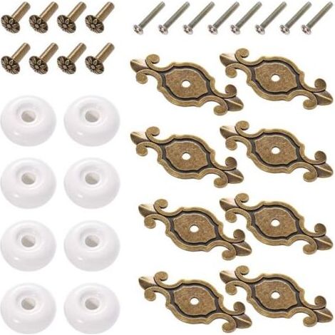 Lot de 8 Poignees et Boutons d'Armoire en Céramique et Metal, Boutons de Porte Meuble (1/4)