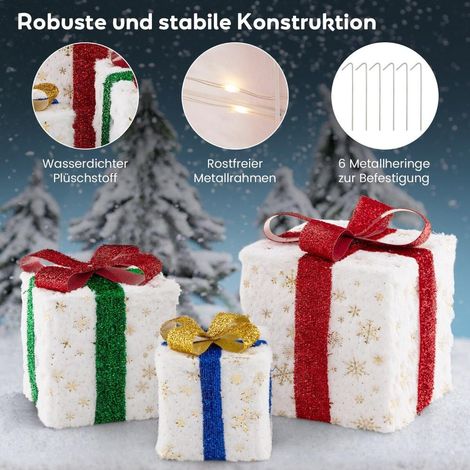 3 boîtes cadeaux lumineuses LED 15/20/25 cm, décoration de Noël intérieur extérieur (1/5)