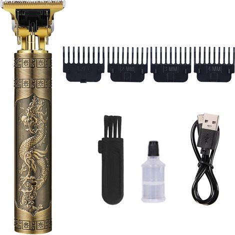Elektrischer Herrenrasierer, professioneller Haar- und Barttrimmer, kabelloses Stylinggerät, Retro-Design mit goldenem Drachenmotiv, T-Klinge, Salonqualität, Geschenk (1/5)