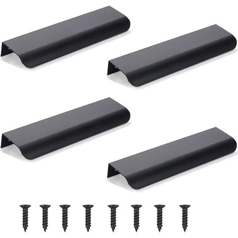 YMYNY 4er-Pack Möbelgriffe, versteckte Türgriffe, Schrankgriffe, Schubladengriffe aus Aluminium, versteckte Griffe, unsichtbare Möbelgriffe, Küchengriffe – Schwarz, 15 cm
