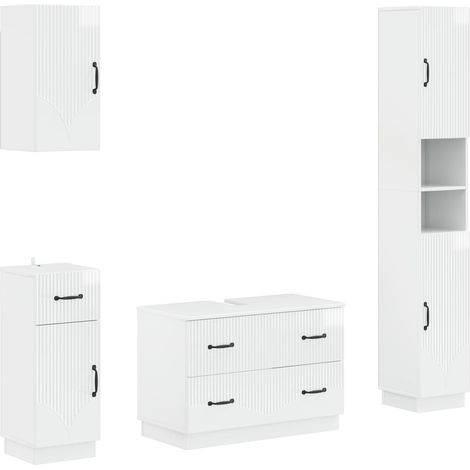 4-teiliges Badezimmer-Schrank-Set HOORN Hochglanz Weiß vidaXL (1/5)