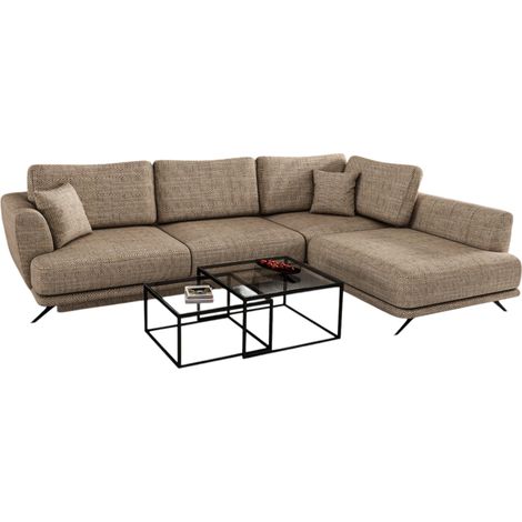 Canapé convertible angle droit tissu beige chiné Savary 280cm (1/5)
