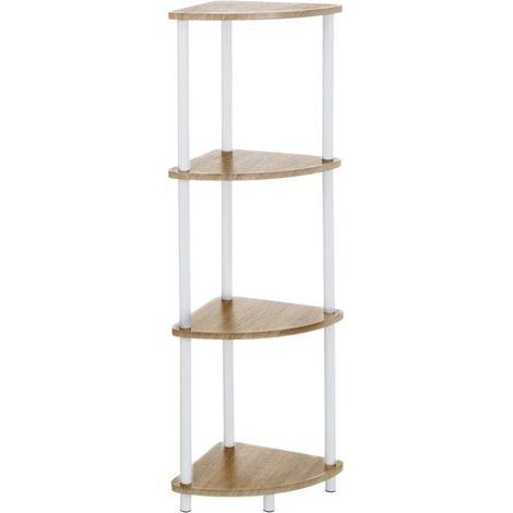 Étagère d'angle 4 plateaux en bois et métal blanc - 30x30x110cm (1/3)