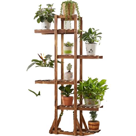 Supporto per piante, ripiano a 6 ripiani, design salvaspazio, marrone (1/2)