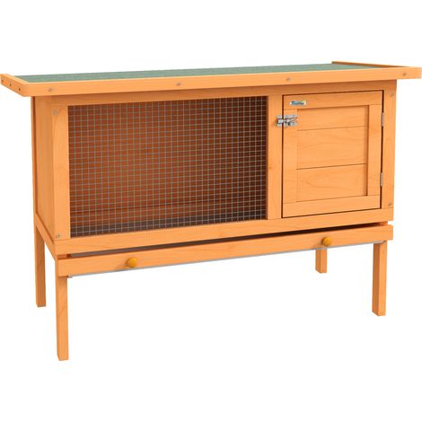 Clapier sur pied cage à lapin avec toit ouvrant porte verrouillable tiroir à déjection coulissant bois de sapin traité dim. 90L x 45l x 65H cm bois naturel et vert