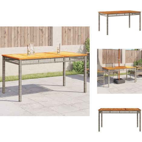 Table de jardin gris 140x80x75 cm résine tressée et bois acacia - Table De Jardin - Table Extérieure - Mobilier De Jardin - Table En Résine Tressée - Table Acacia (1/5)
