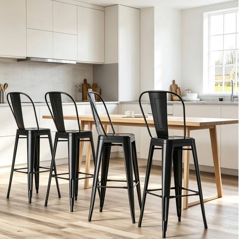Set di 4 sgabelli da bar con schienale removibile, metallo nero, 116 cm HAVRYA (1/5)