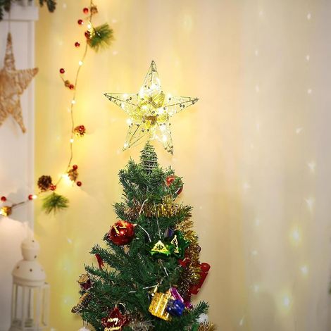 Etoile Sapin de Noel, 25cm, Cime de Sapin LED Pailletée, Étoile Dorée Sapin (1/5)