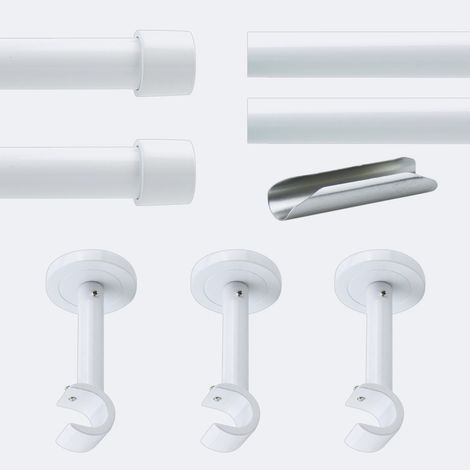 Kit de tringle à rideaux Blanc 300cm Diam.20mm Embout Capuchon - Fixation Mur - Boulet (1/3)