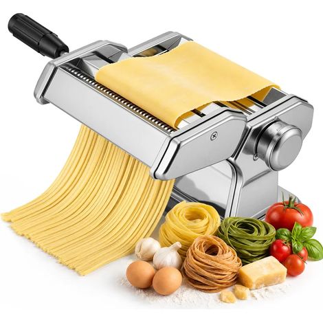 Machine à pâtes manuelle en acier inoxydable 9 épaisseurs réglables 2 coupe‑pâtes + séchoir + support fixation de table pour lasagnes spaghettis tagliatelles (1/5)