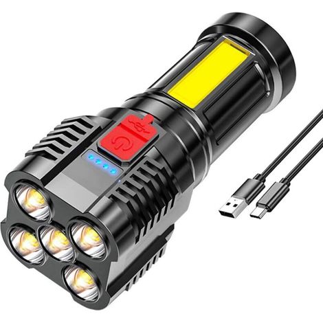 Tragbare 5-LED-Taschenlampe, hohe Helligkeit, USB-aufladbare Arbeitsleuchte mit Seitenlicht, 4 Leuchtmodi, für Camping, Wandern und Notfälle zu Hause (1/4)