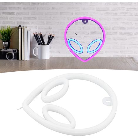 Lampe de table néon LED pour chambre, bar, décoration de fêtes, veilleuse, alimentée par USB ou piles, extérieur rose style extraterrestre et intérieur bleu. (1/5)