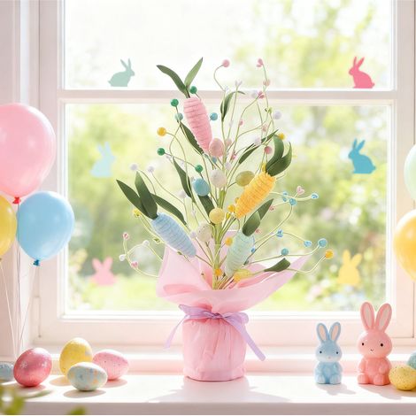 Arbre À Œufs De Pâques - Arbre Décoratif En Pot Avec Œufs Colorés Suspensibles - Centre De Table Printanier - 1 Pièce (1/5)