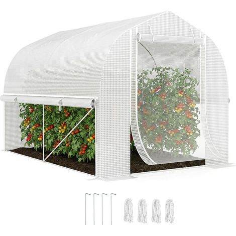 Serre tunnel de jardin 3x2x2 m bâche anti-UV 140 g/m² armature en acier et parois enroulables blanc (1/5)