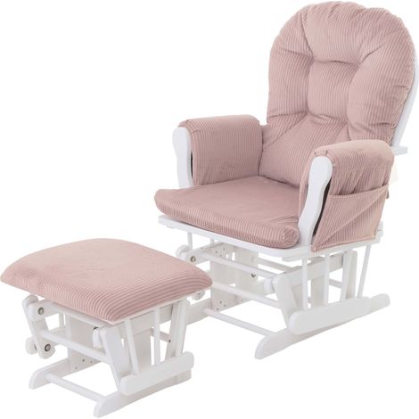[NEUWERTIG] Relaxsessel HHG-021, Schaukelstuhl Sessel Schwingstuhl mit Hocker Stoff Cord 320g/m² Öko-Tex rosa Gestell weiß