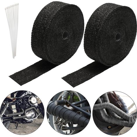 Wolketon 2x 15M Titan Hitzeschutzband Auspuffband Auspuff Band Krümmer Band mit 24 Metallkabelbinder für Auspuffanlagen, Isolierband Hitzeschutz (1/5)