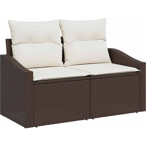 Sofa Set with Cushion 7 pcs Brown and Cream Poly Rattan vidaXL