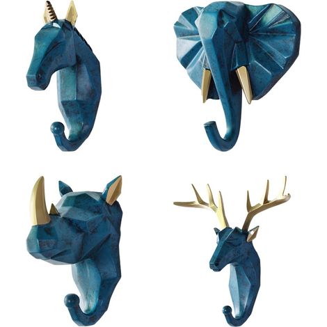 Crochet DéCoratif Pour Animaux Avec 4 Crochets Pour Accrocher Manteaux, Chapeaux, CléS Portefeuilles Pour Couloir Porte D'EntréE Zone Crochet Mural DéCoratif (Bleu Rétro) (1/5)