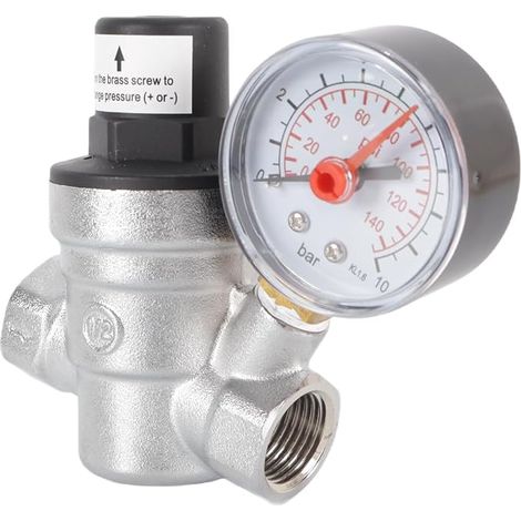 Réducteur de pression d'eau, régulateur de pression d'eau en laiton chromé DN15 avec manomètre (1/5)