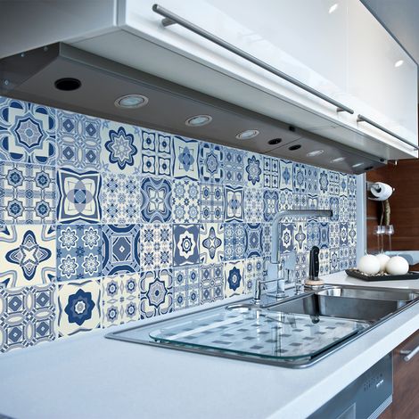 Sticker Mural Carrelage adhésif Cuisine Salle de Bain - 9 STICKERS CARRELAGES AZULEJOS MADELINA - 9stickers10x10cm (1/5)