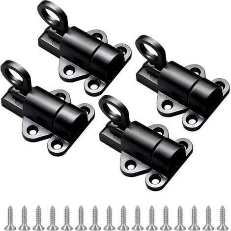 Lot de 4 verrous de porte à fermeture automatique - 58 × 44 × 45 mm - Système de verrouillage de sécurité à Ressorts - Verrou coulissant noir pour Armoires et Fenêtres - Vis de montage incluses (1/5)