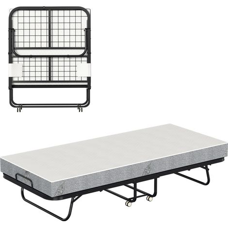 Wolketon Klappbares Einzelbett 90x200 cm mit Matratze, 4 feststellbaren Rollen und stabilem Metallgestell (1/5)