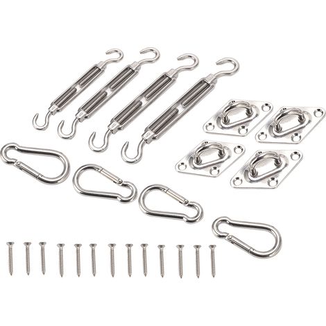 Kit de fixation pour voile d'ombrage en acier inoxydable, tendeur, crochet à ressort et accessoires de montage pour auvent. (1/5)