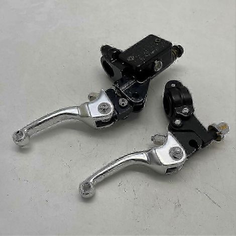 Levier de frein et d'embrayage pliable unique pour moto avec pompe avant pour CRF KLX YZF RMZ Dirt Bike, leviers de maître-cylindre hydraulique 100-130 mm (court argenté) (1/5)