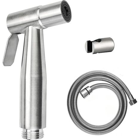 Handheld bidet sprayer, hand shower, toilet, stainless steel, with hose and holder, wall-mounted, for sink, bathroom, kitchen (1/5)