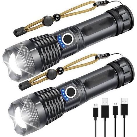 2-Pack LED Flashlight, XHP50 USB Rechargeable Flashlight, IPX4 Waterproof, 5 Lighting Modes, Telescopic Zoom Flashlight for Camping, Hiking, and Emergencies [Energy Class A+++] (1/5)