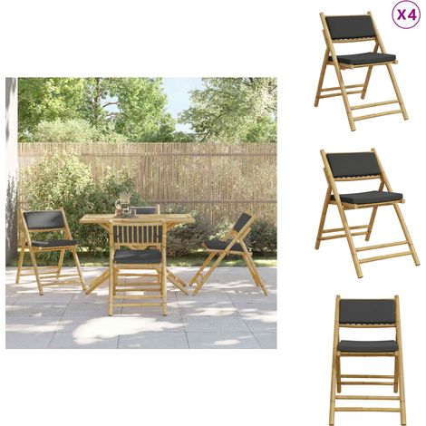 Chaises de bistro pliantes lot de 4 coussins gris foncé bambou - Chaise De Jardin - Chaise Bistro - Mobilier De Jardin - Fauteuil De Jardin - Bamboo Furniture (1/5)