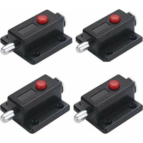 Juego de 4 cerraduras automáticas de puerta con resorte y botón de resorte, color negro. (1/5)