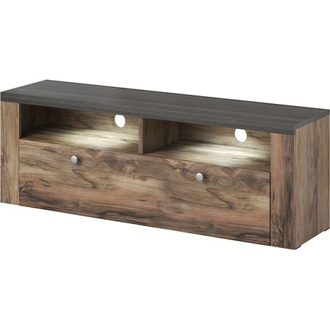 Meuble TV 140cm collection SANTIAGO. Couleur noyer et noir effet bois. 1 Porte