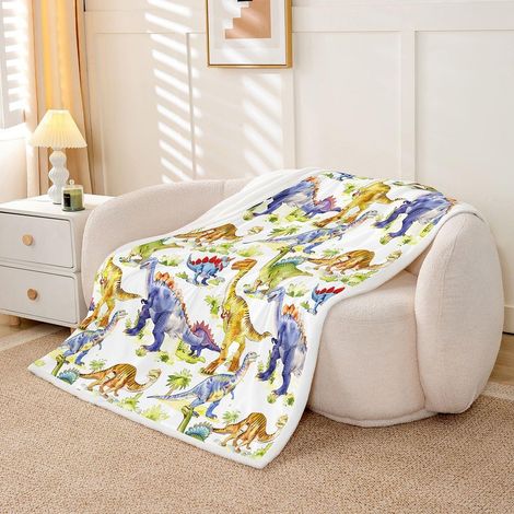 Couvre-lit en peluche pour enfant,Motif dinosaure jurassique,Pour garçons et filles,Pour adolescentes,animal,Couverture polaire,Pour chambre à coucher, salon, canapé,100x130 cm (1/5)