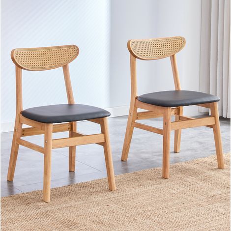 Juego de 2 sillas de comedor de madera con respaldo de ratán y asiento acolchado DESVIAE (1/5)