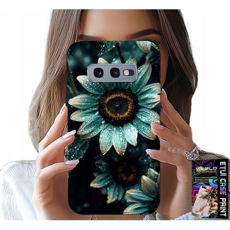 Coque pour Samsung Galaxy S10E - Fleur de gerbera bleue + Feuille métallisée (1/5)