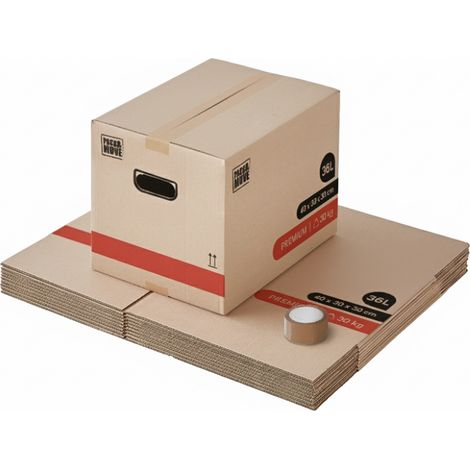 Pack and Move - Lot 10 Cartons Déménagement Livres Premium - 40 X 30 X 30 Cm - Extrême Résistance 20 KG - Poignées Renforcées - 1 Adhésif Offert (1/5)