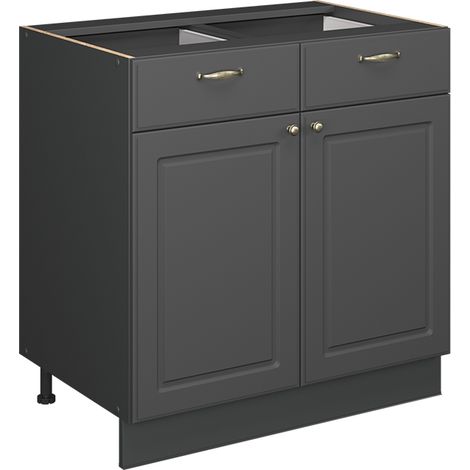 Meuble cuisine Fame-Line, Anthrazit-Gold Landhaus, 80cm sans PT, Vicco